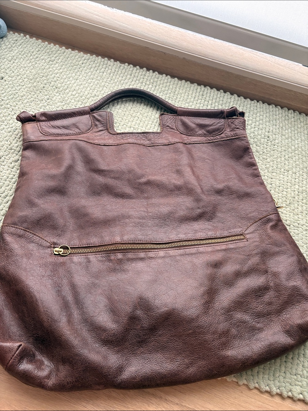 Classic genuine Brown Leather Tote with Gold Accents